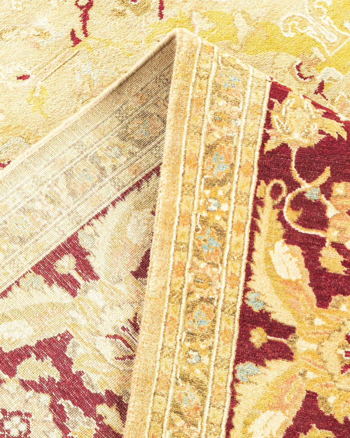 Pakistani One-Of-A-Kind Hand Made Traditional Mogul Yellow Area Rug For Sale