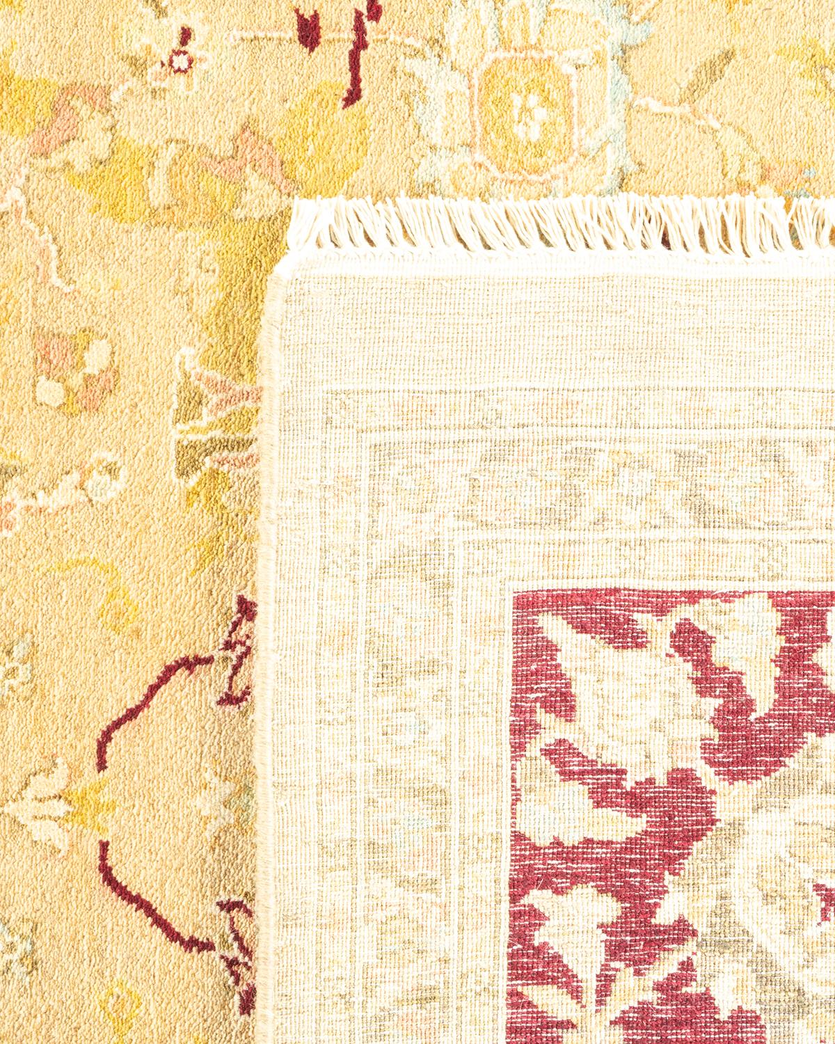 Hand-Knotted One-Of-A-Kind Hand Made Traditional Mogul Yellow Area Rug For Sale