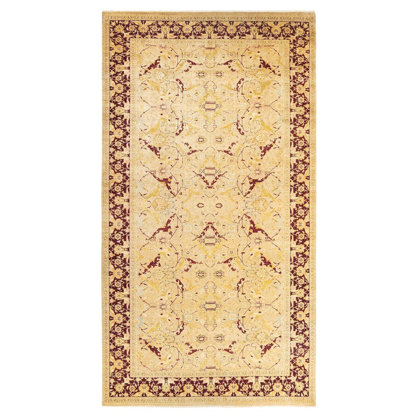 One-Of-A-Kind Hand Made Traditional Mogul Yellow Area Rug