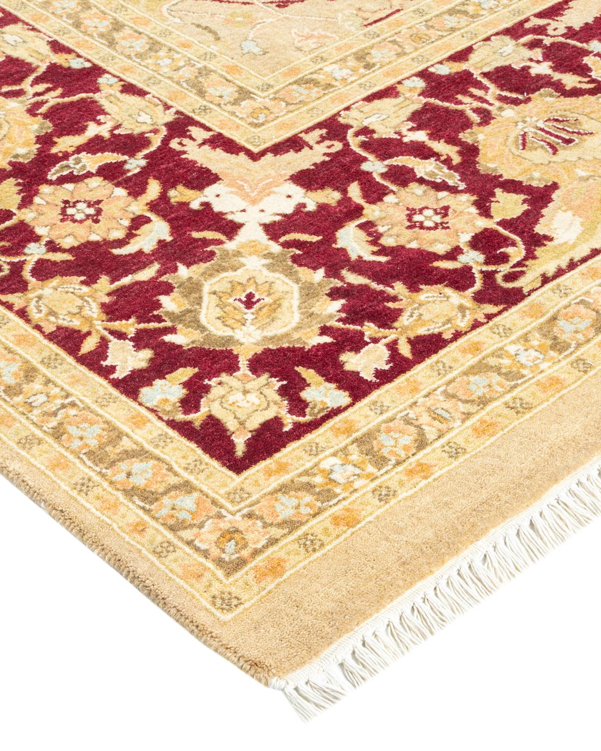 Handgefertigter, traditioneller Mogul-Teppich in Gelb, Unikat (Wolle) im Angebot