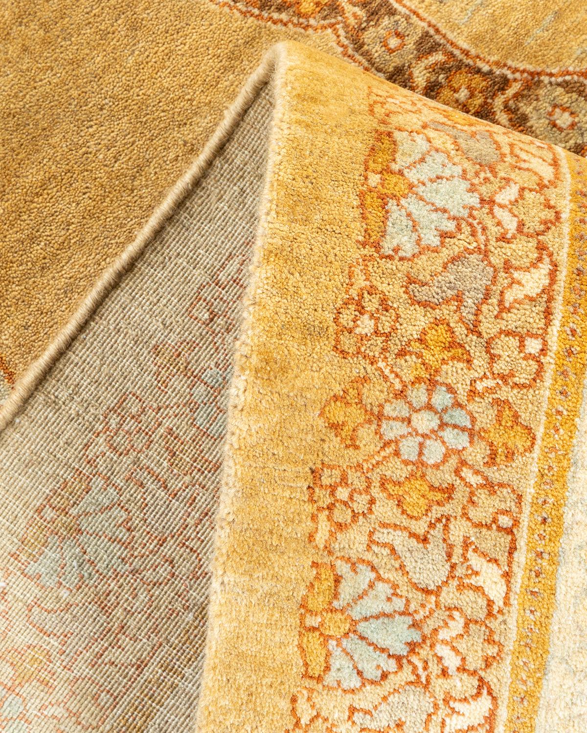 Pakistani One-of-a-kind Hand Made Traditional Mogul Yellow Area Rug For Sale