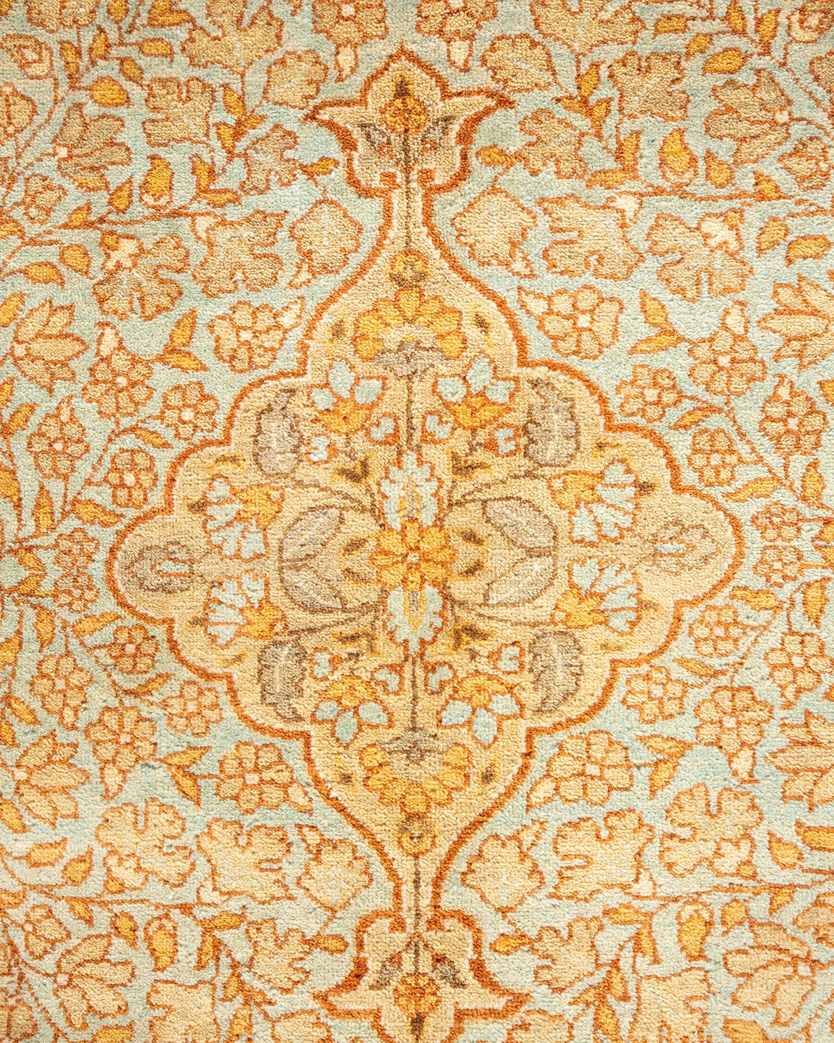 Contemporary One-of-a-kind Hand Made Traditional Mogul Yellow Area Rug For Sale