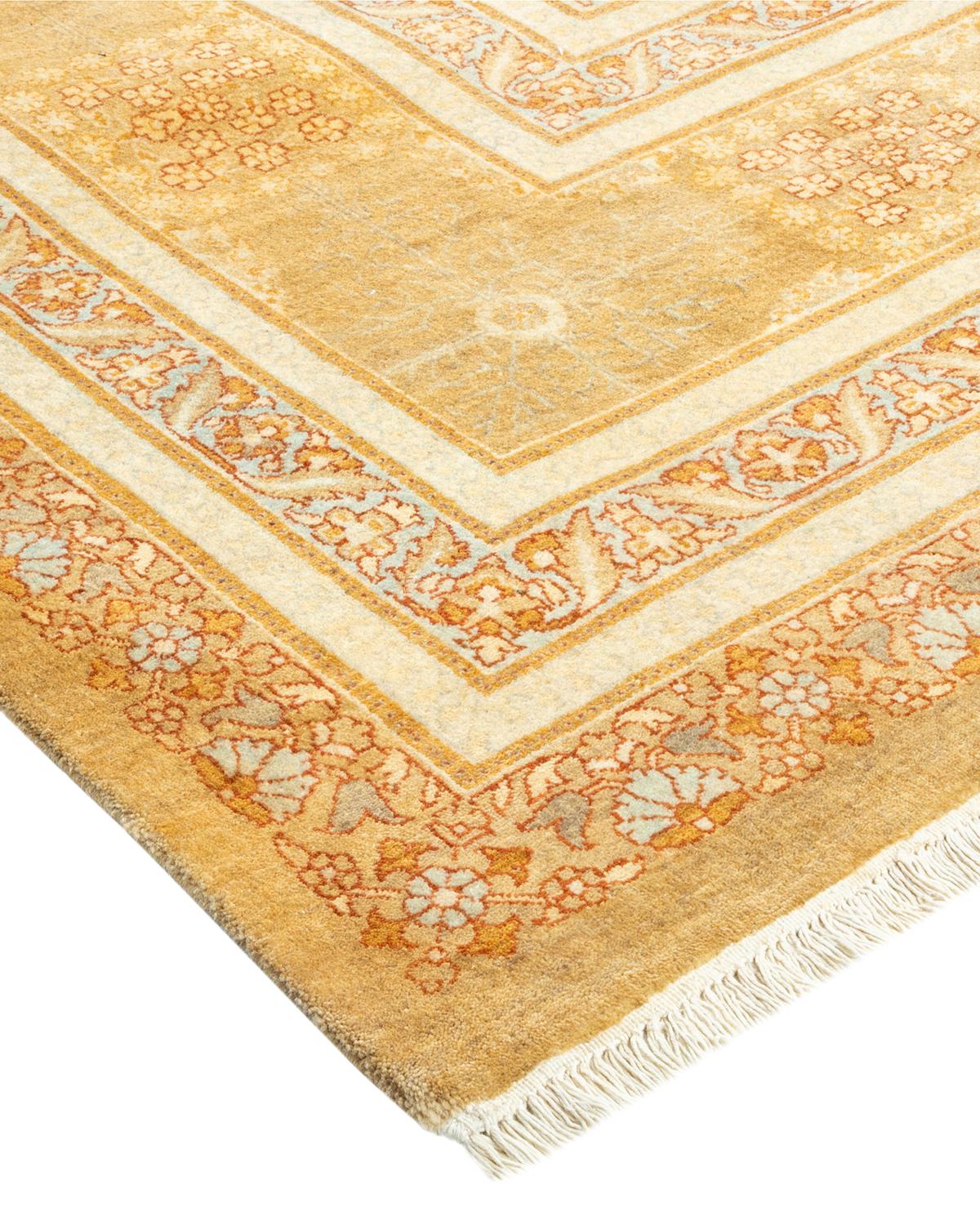 Wool One-of-a-kind Hand Made Traditional Mogul Yellow Area Rug For Sale
