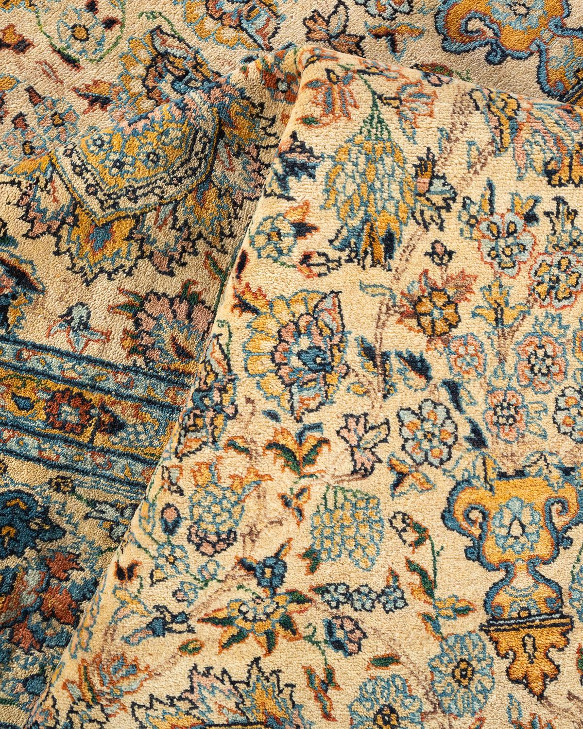 Pakistanais Tapis traditionnel Mogul jaune unique fait à la main, unique en son genre en vente