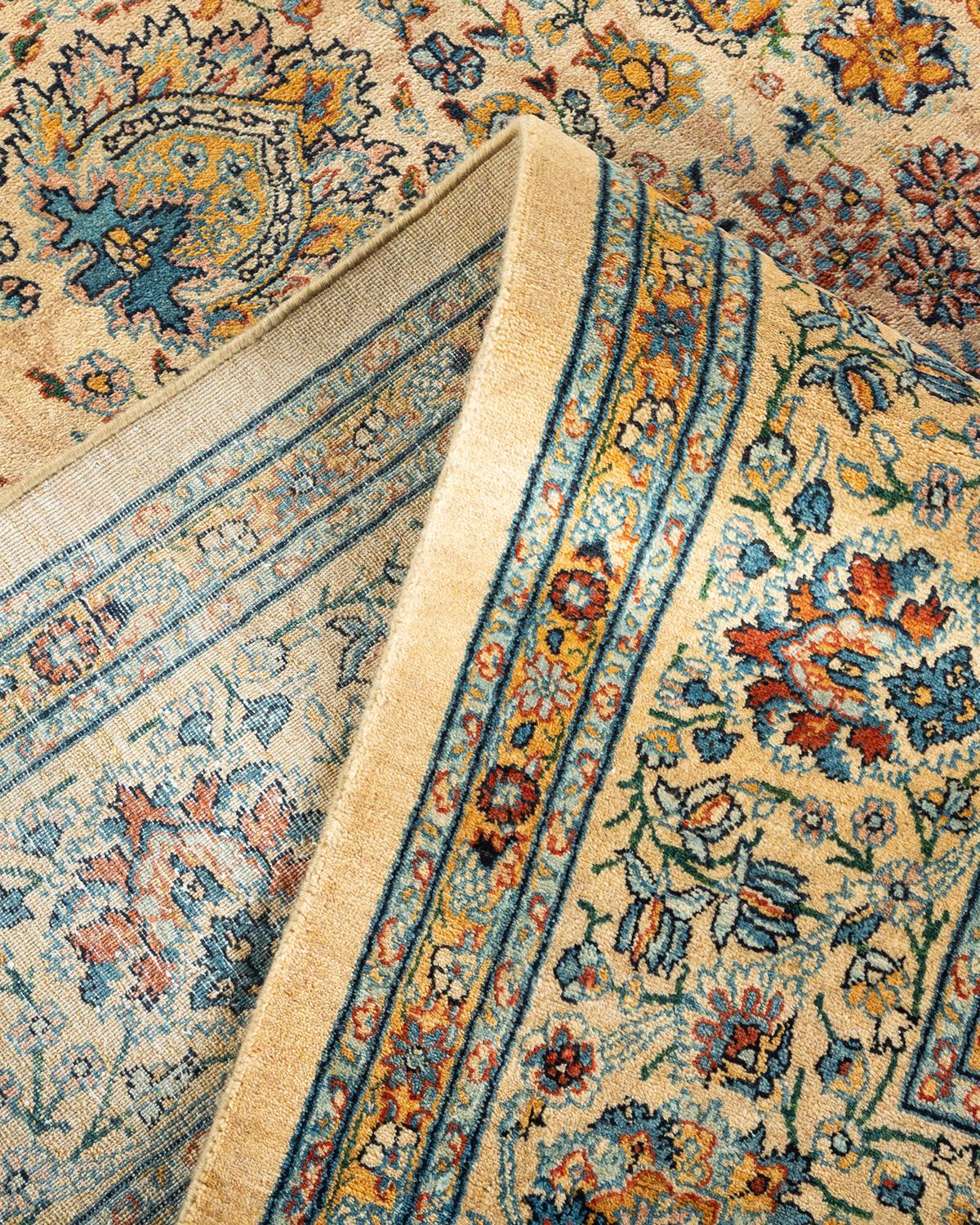 Noué à la main Tapis traditionnel Mogul jaune unique fait à la main, unique en son genre en vente