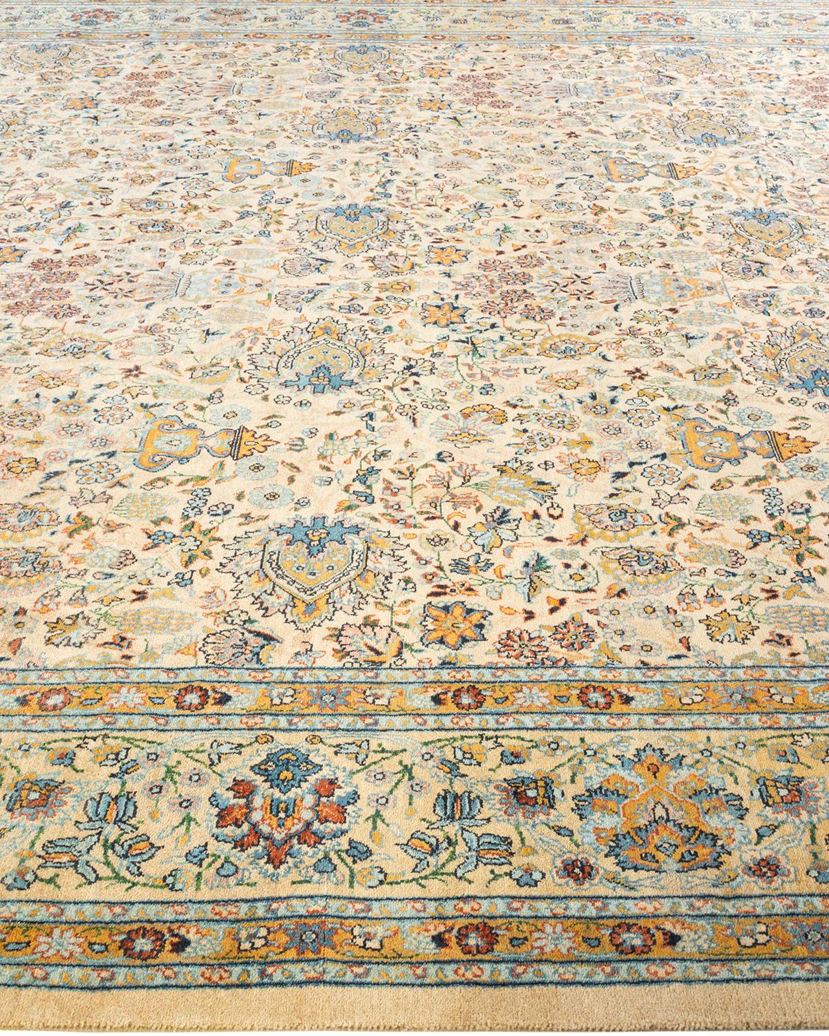 XXIe siècle et contemporain Tapis traditionnel Mogul jaune unique fait à la main, unique en son genre en vente