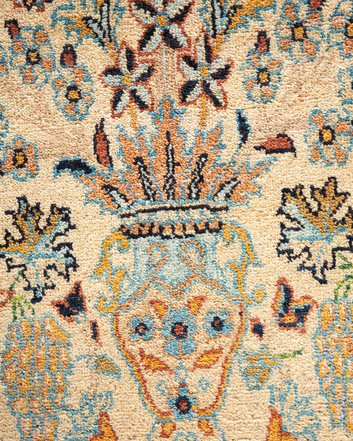 Laine Tapis traditionnel Mogul jaune unique fait à la main, unique en son genre en vente