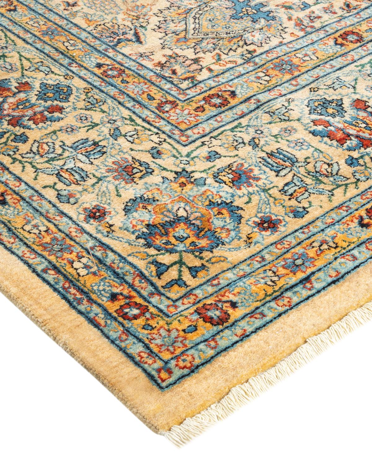 Tapis traditionnel Mogul jaune unique fait à la main, unique en son genre en vente 1