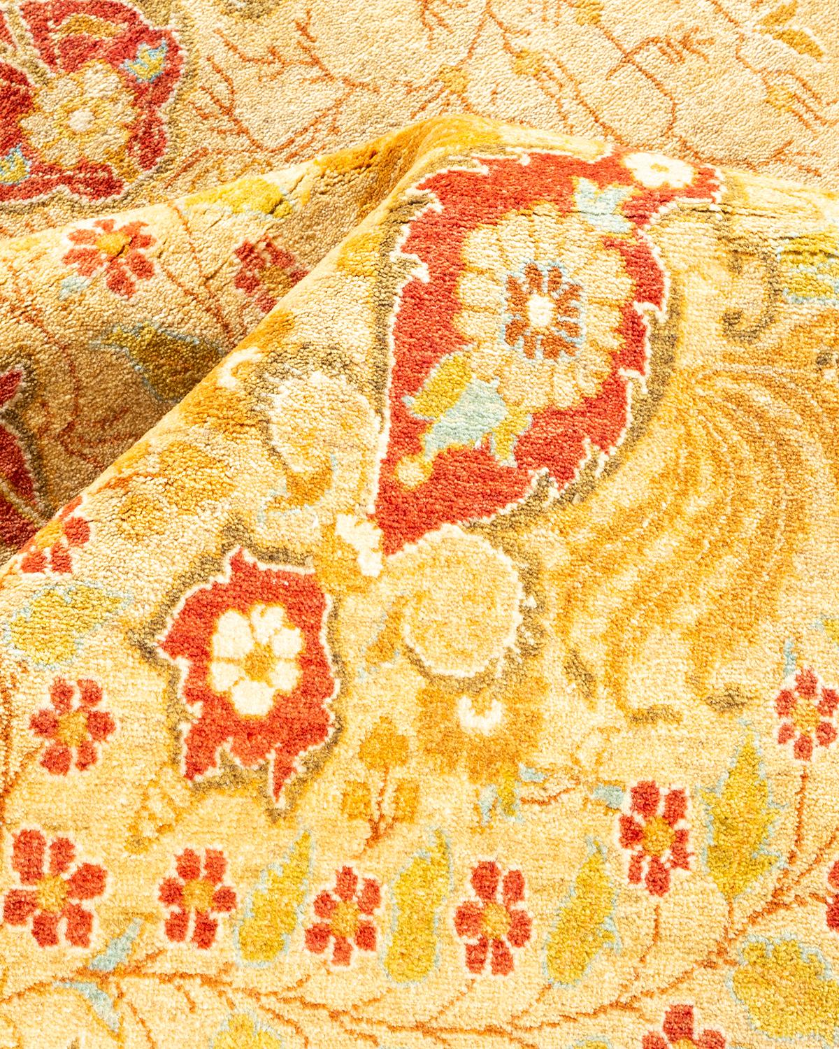 Autre Tapis traditionnel Mogul jaune unique fait à la main, unique en son genre en vente