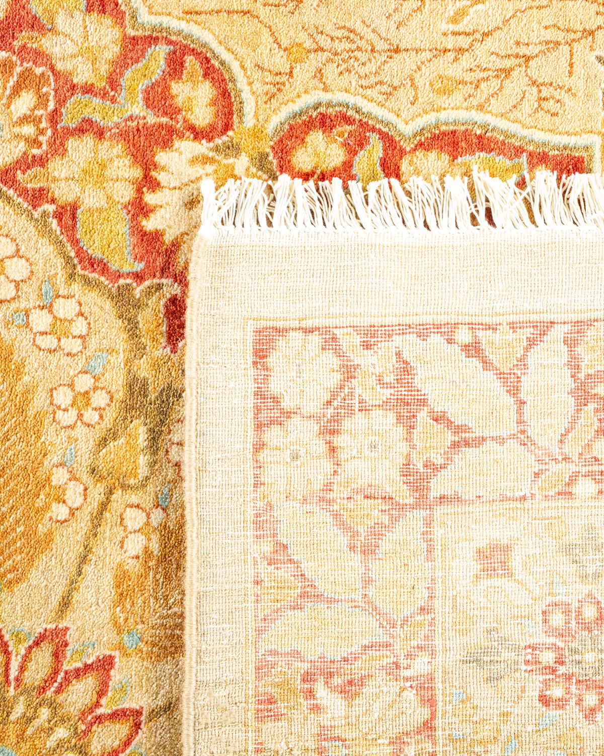 Noué à la main Tapis traditionnel Mogul jaune unique fait à la main, unique en son genre en vente