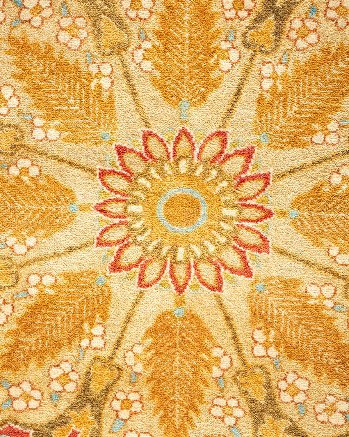 XXIe siècle et contemporain Tapis traditionnel Mogul jaune unique fait à la main, unique en son genre en vente