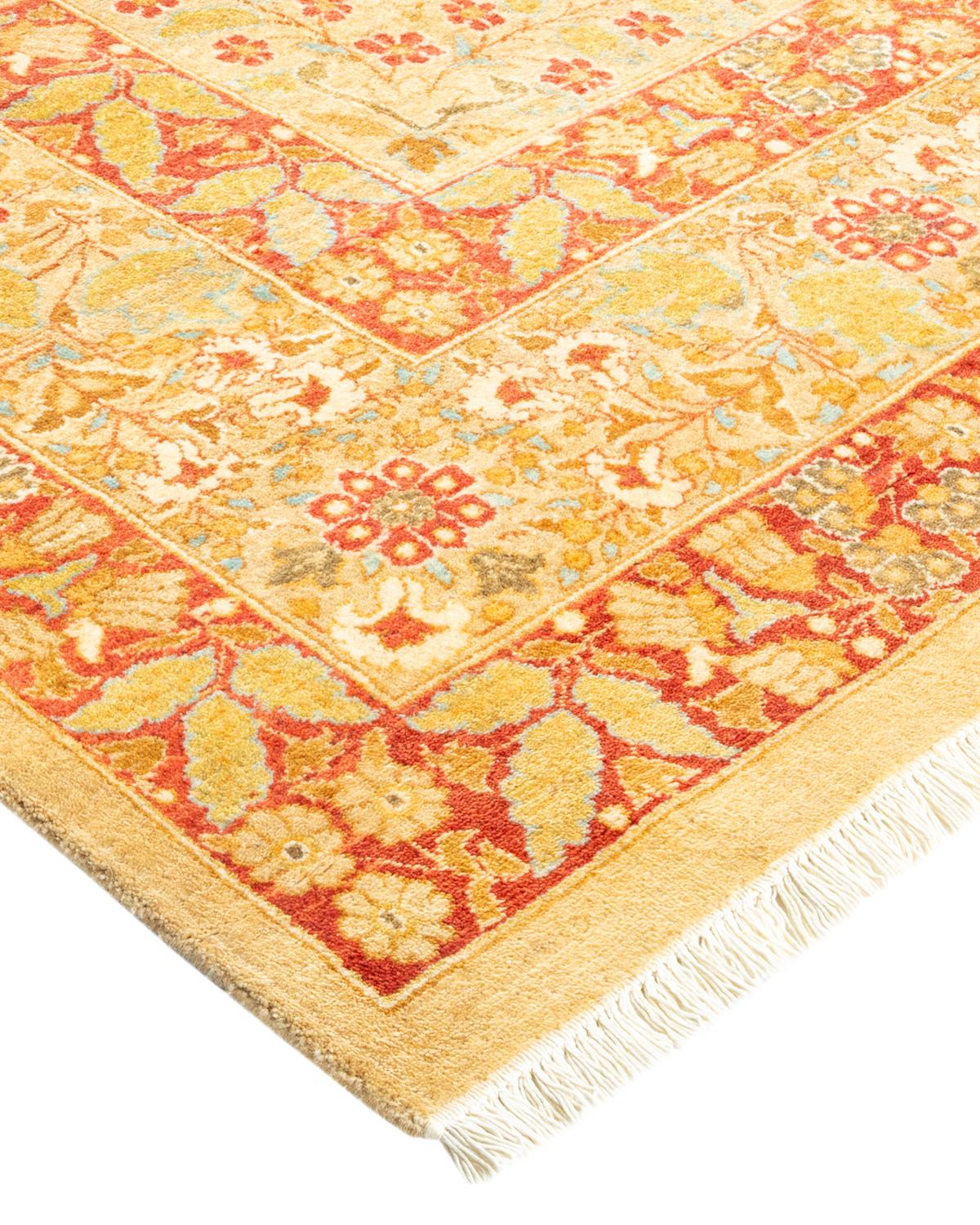 Laine Tapis traditionnel Mogul jaune unique fait à la main, unique en son genre en vente
