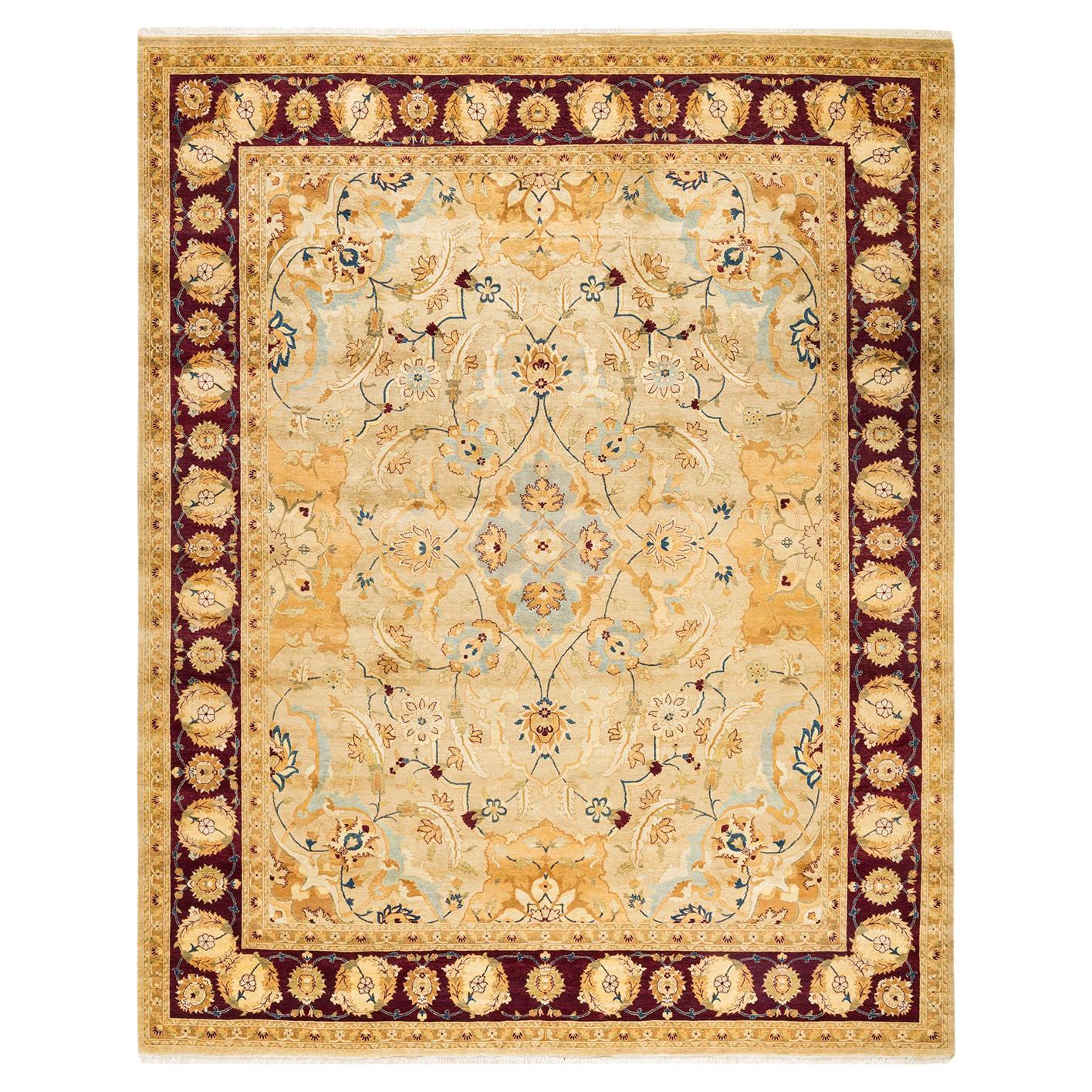One-of-a-Kind Hand Made Traditional Mogul Yellow Area Rug