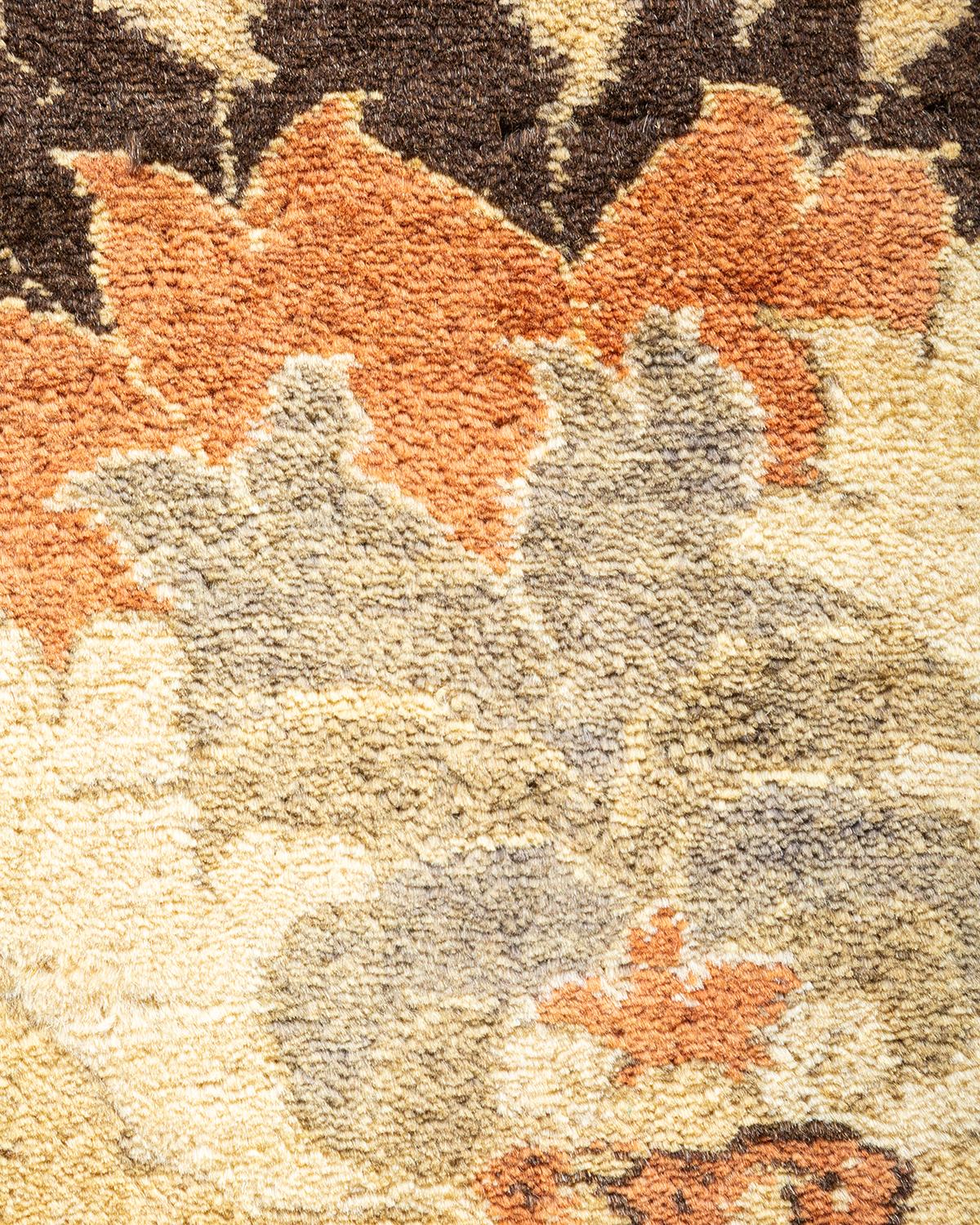 XXIe siècle et contemporain Tapis traditionnel Mogul jaune unique fait à la main, unique en son genre en vente