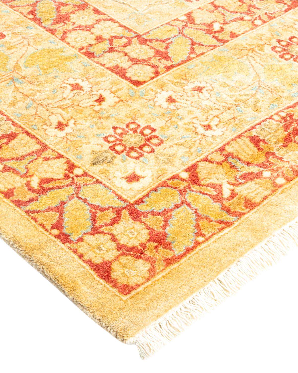 Alfombra tradicional amarilla Mogul, única en su género, hecha a mano Lana en venta