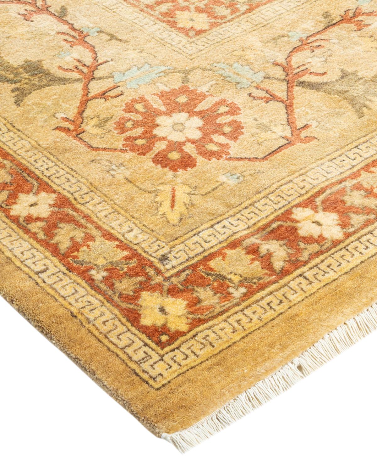 Laine Tapis traditionnel Mogul jaune unique fait à la main, unique en son genre en vente