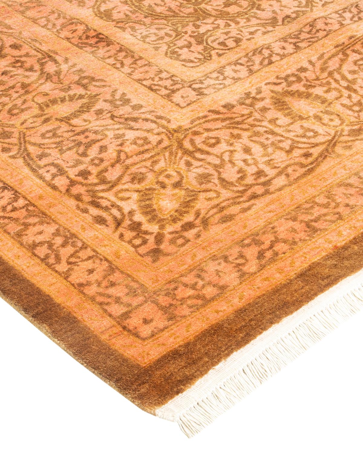 One-of-a-Kind Hand Made Traditional Mogul Yellow Area Rug For Sale 1