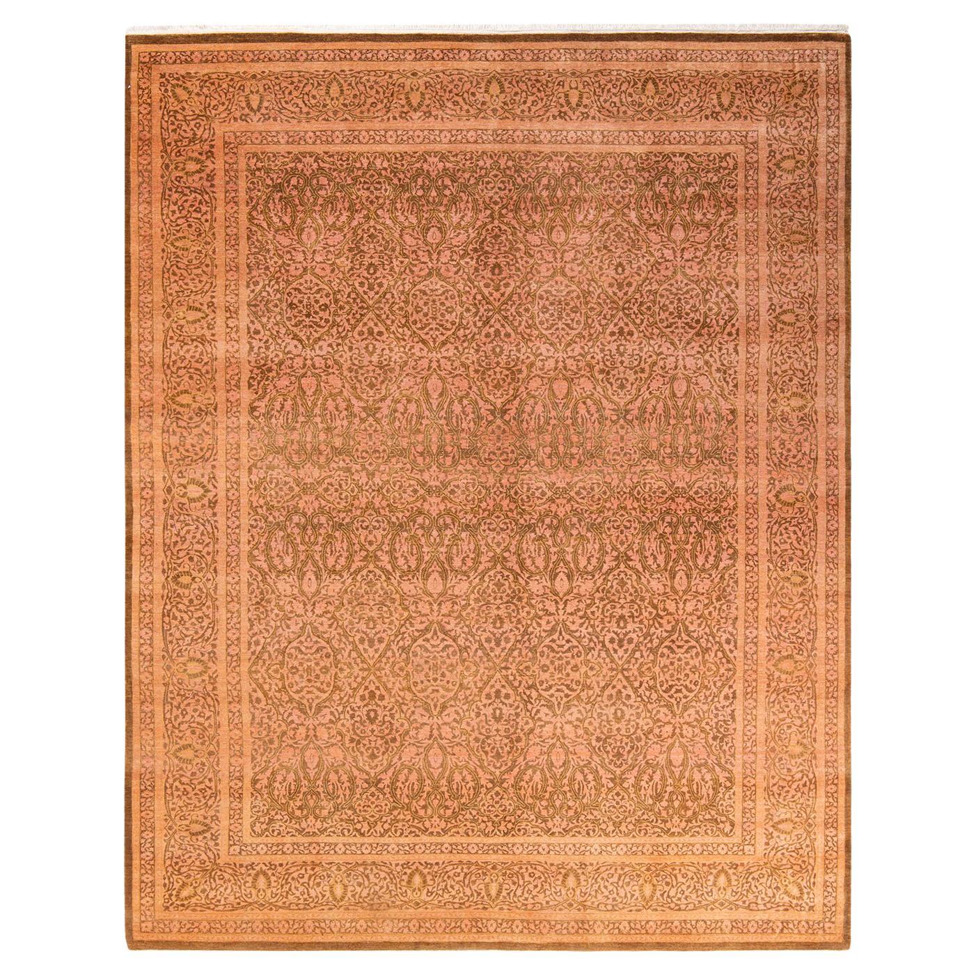 Tapis traditionnel Mogul jaune unique fait à la main, unique en son genre
