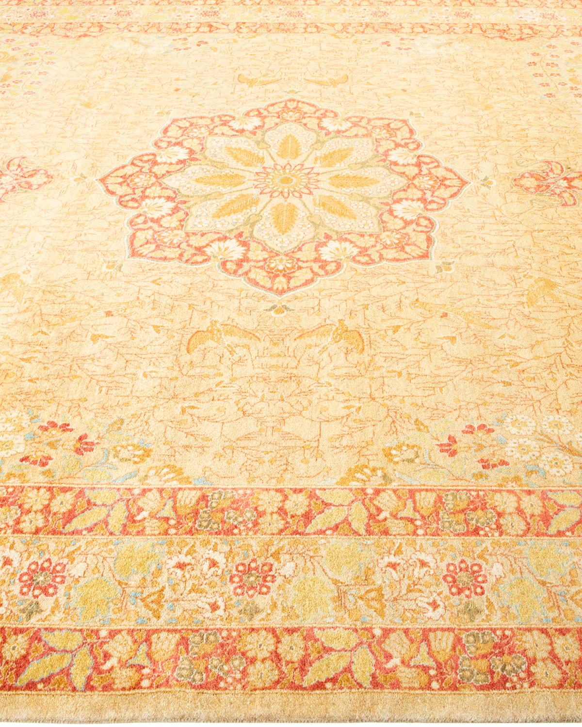 Contemporary One-of-a-kind Hand Made Traditional Mogul Yellow Area Rug For Sale