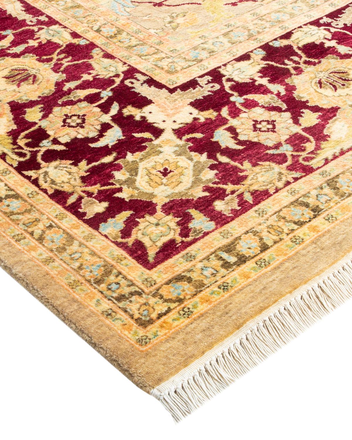 Wool One-Of-A-Kind Hand Made Traditional Mogul Yellow Area Rug For Sale