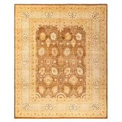 Tapis traditionnel Mogul jaune unique fait à la main, unique en son genre