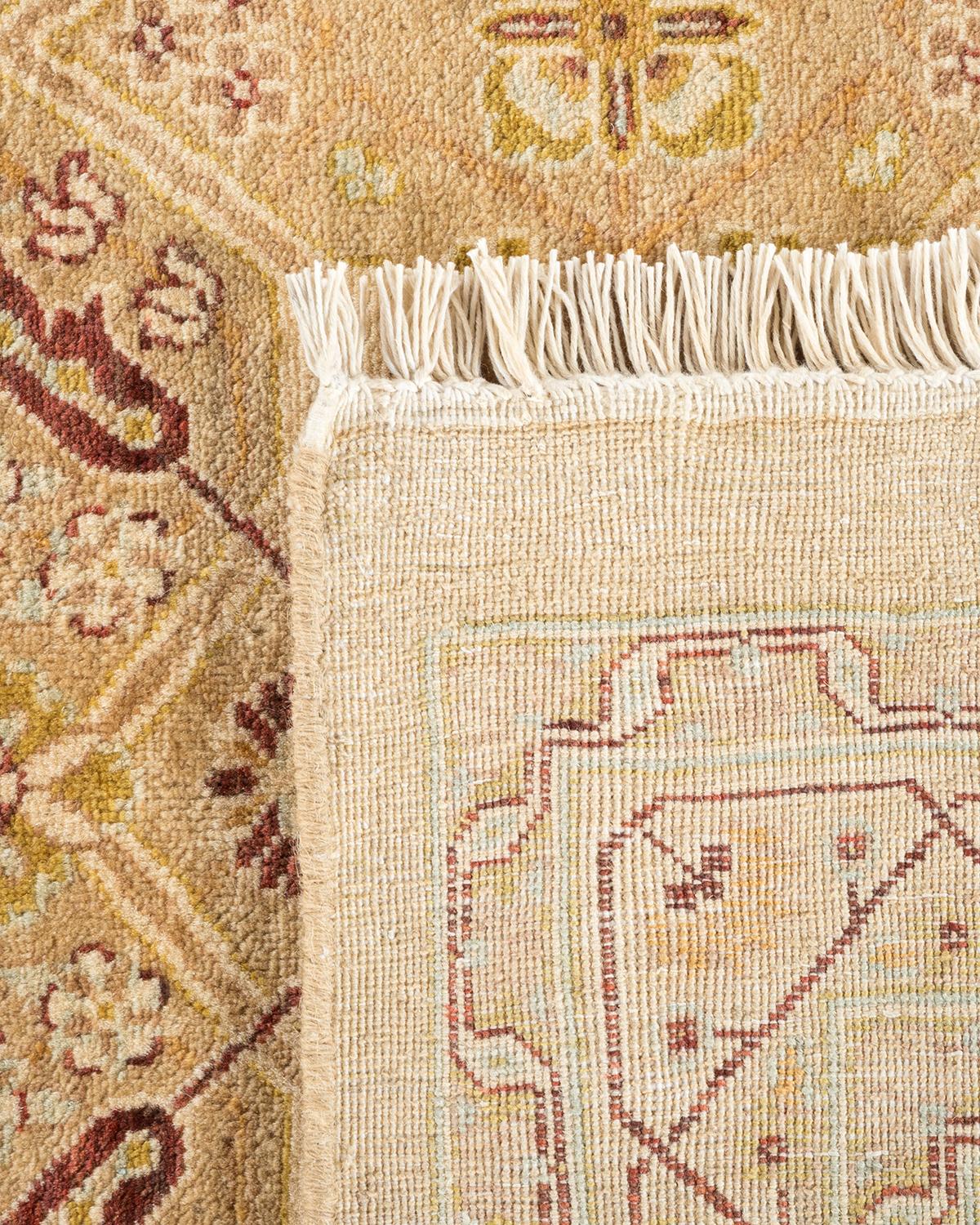 Noué à la main Tapis traditionnel Mogul jaune unique fait à la main, unique en son genre en vente