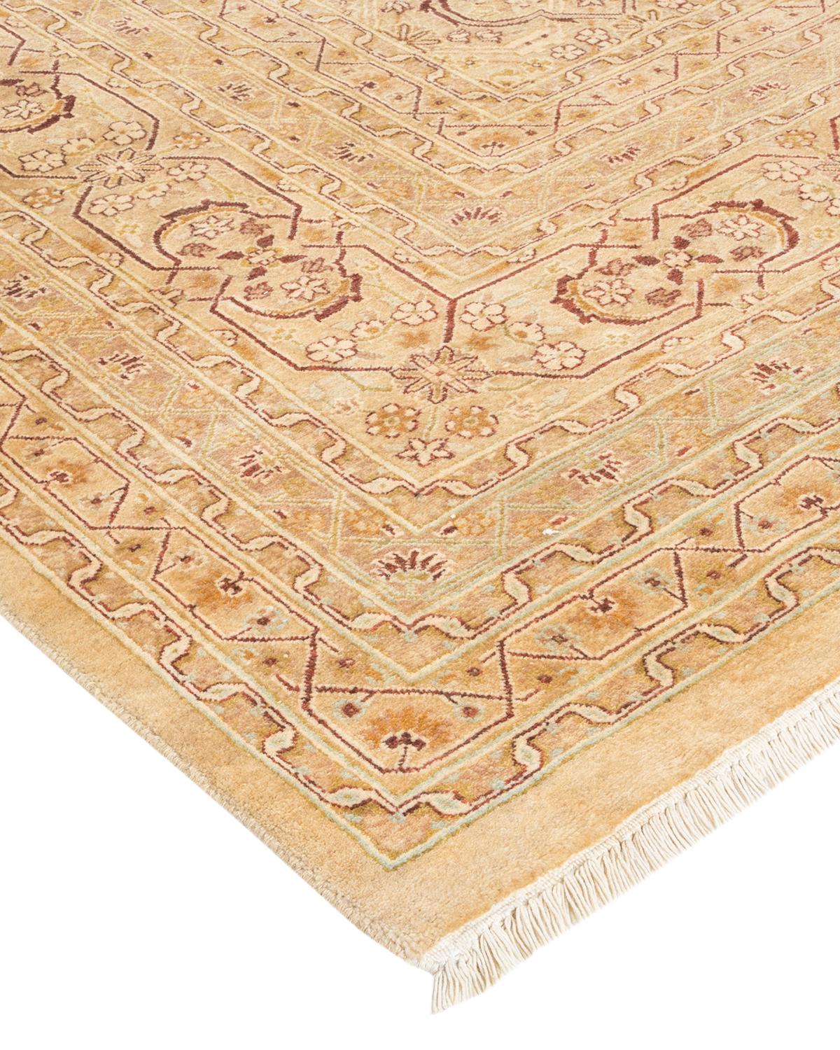 Laine Tapis traditionnel Mogul jaune unique fait à la main, unique en son genre en vente