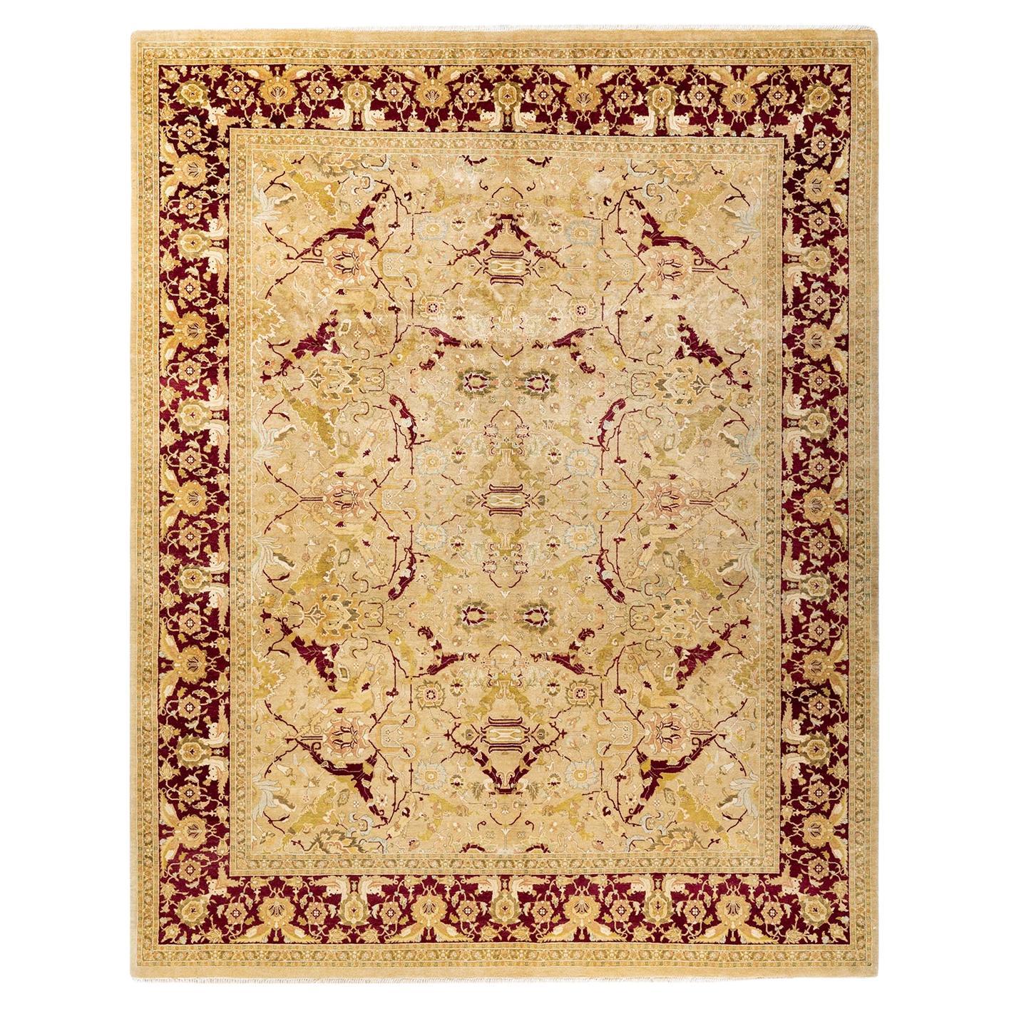 One-Of-A-Kind Hand Made Traditional Mogul Yellow Area Rug For Sale