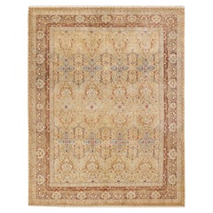 One-Of-A-Kind Hand Made Traditional Mogul Yellow Area Rug