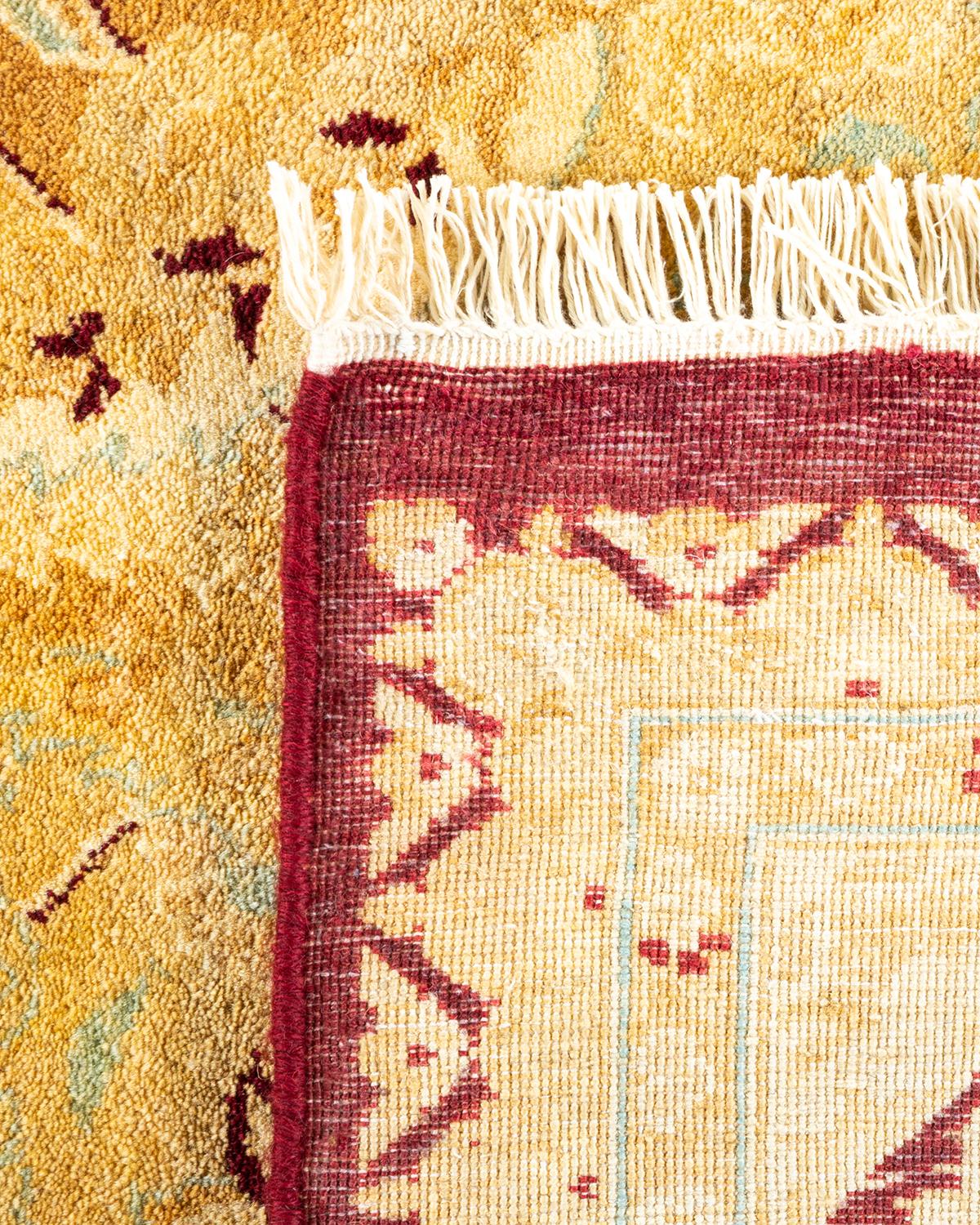 Hand-Knotted One-of-a-kind Hand Made Traditional Mogul Yellow Area Rug  8' 3