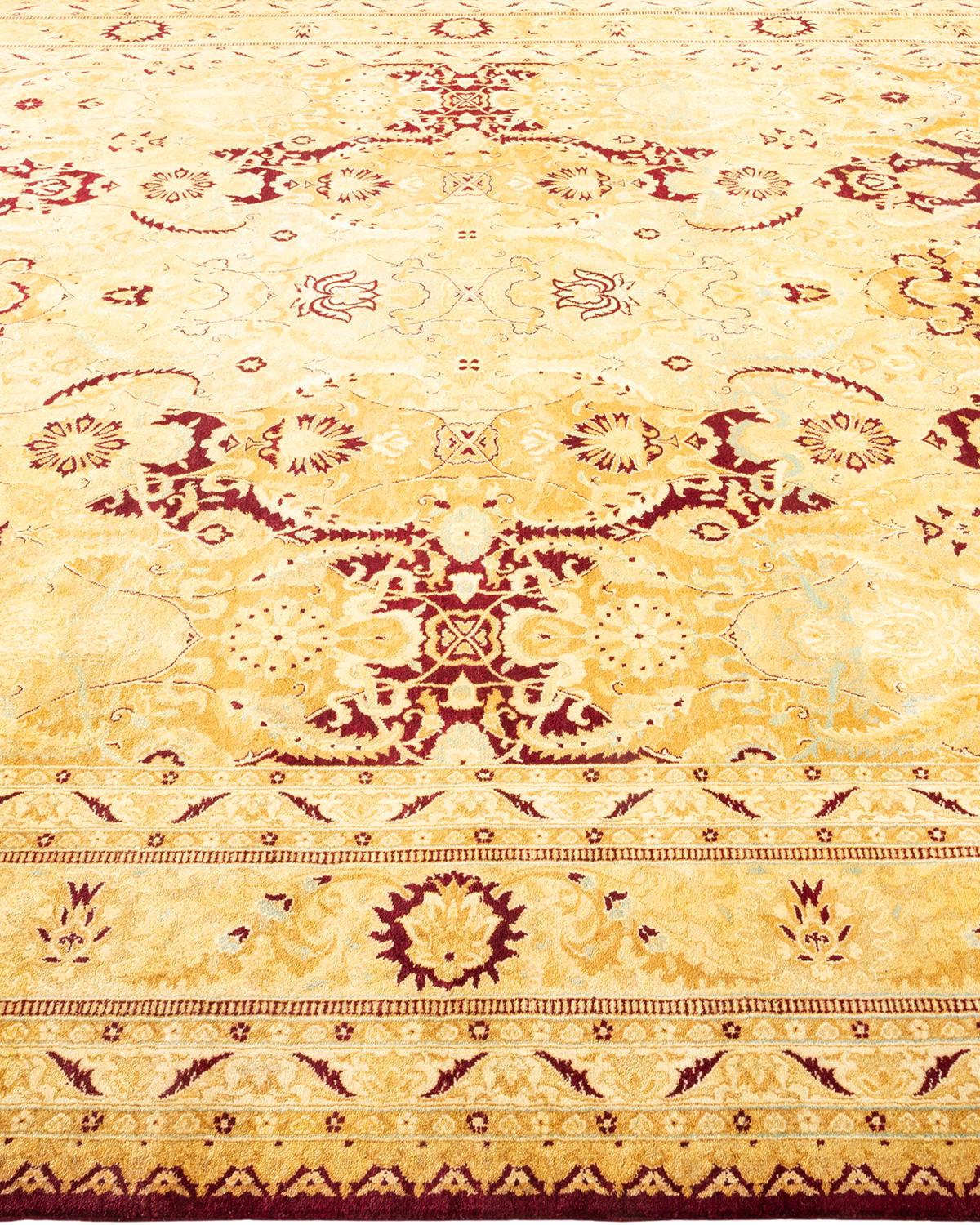 One-of-a-kind Hand Made Traditional Mogul Yellow Area Rug  8' 3