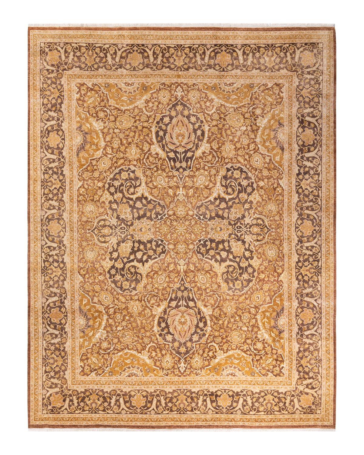 Autre Tapis traditionnel Mogul jaune unique fait à la main, unique en son genre en vente