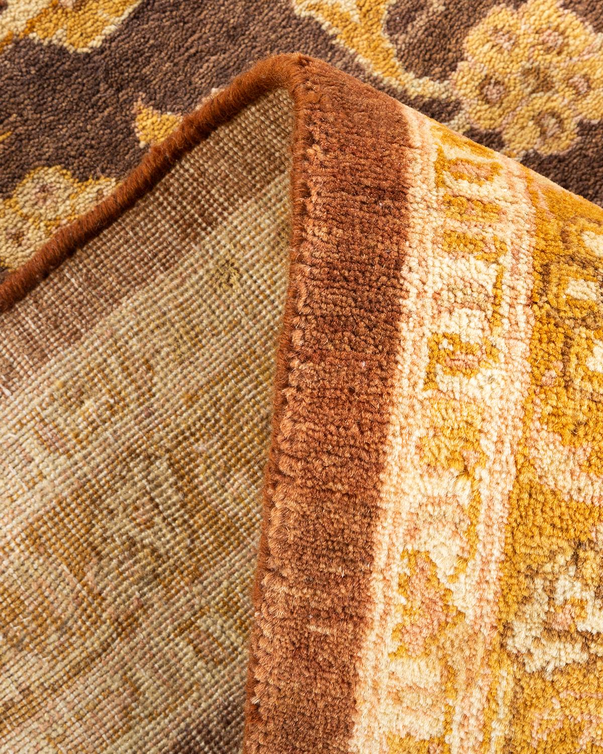 Noué à la main Tapis traditionnel Mogul jaune unique fait à la main, unique en son genre en vente