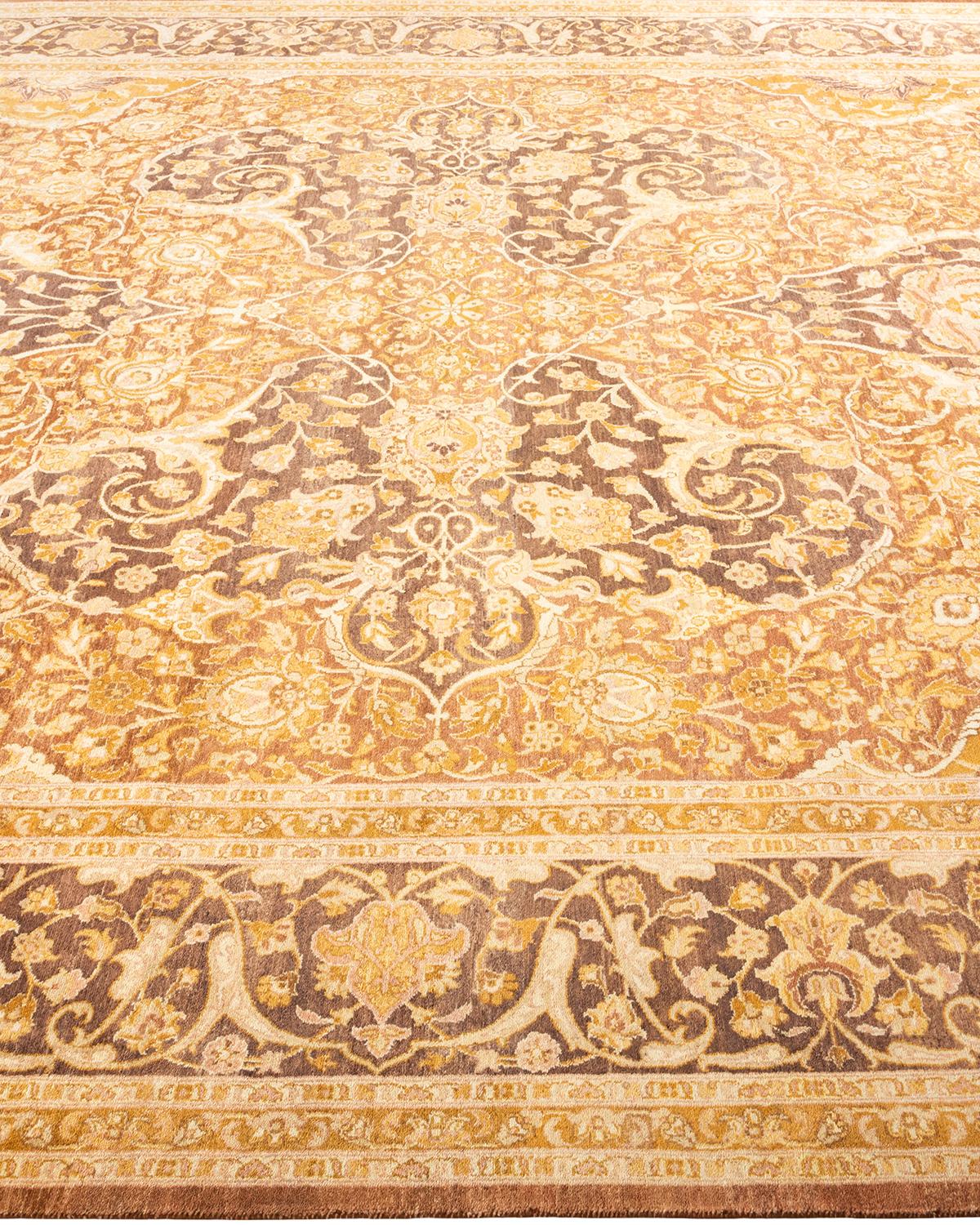 XXIe siècle et contemporain Tapis traditionnel Mogul jaune unique fait à la main, unique en son genre en vente