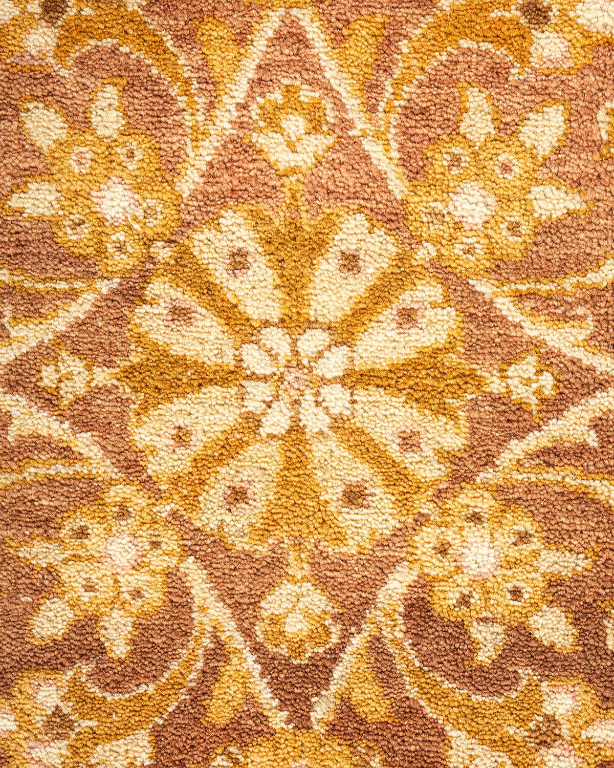 Laine Tapis traditionnel Mogul jaune unique fait à la main, unique en son genre en vente