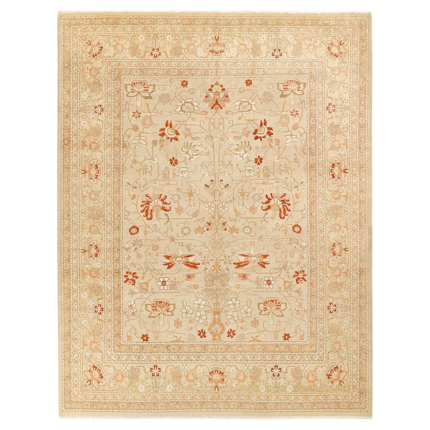 Tapis de sol traditionnel Mogul jaune, unique en son genre, fait à la main