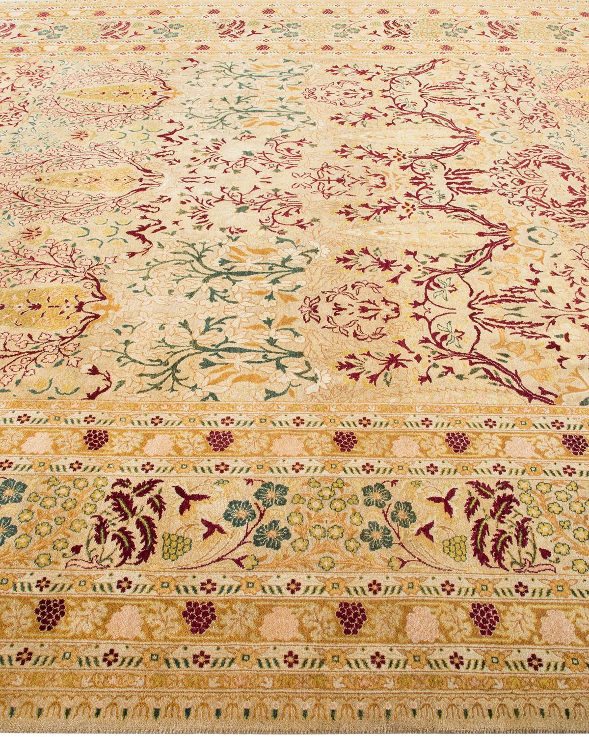 One-of-a-kind Hand Made Traditional Mogul Yellow Area Rug In New Condition For Sale In Norwalk, CT