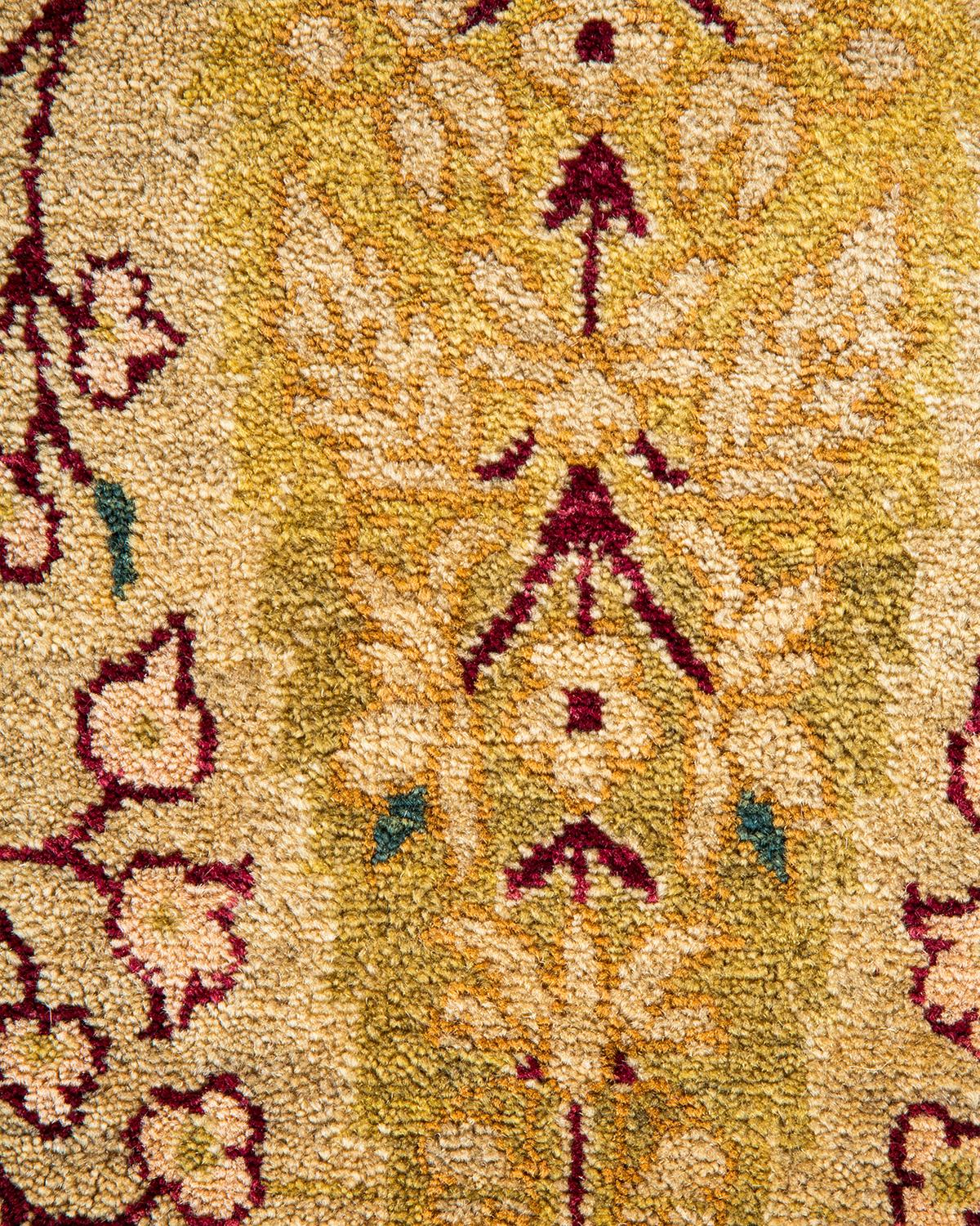 Contemporary One-of-a-kind Hand Made Traditional Mogul Yellow Area Rug For Sale