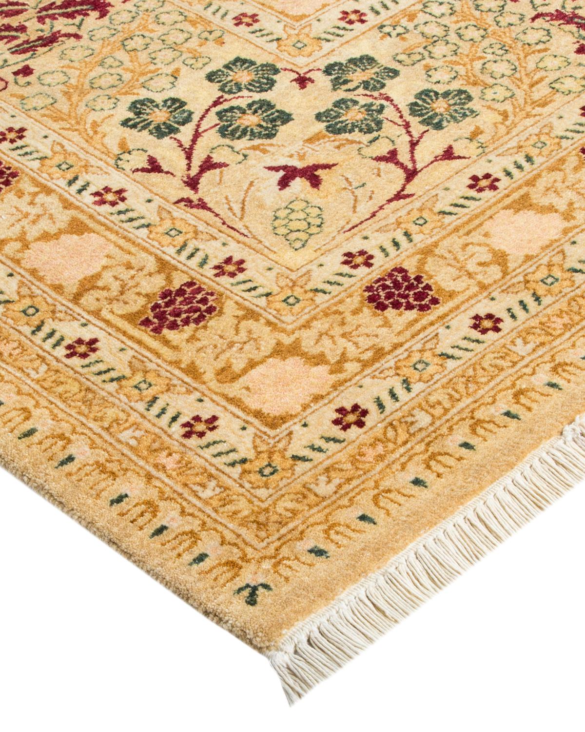 Wool One-of-a-kind Hand Made Traditional Mogul Yellow Area Rug For Sale