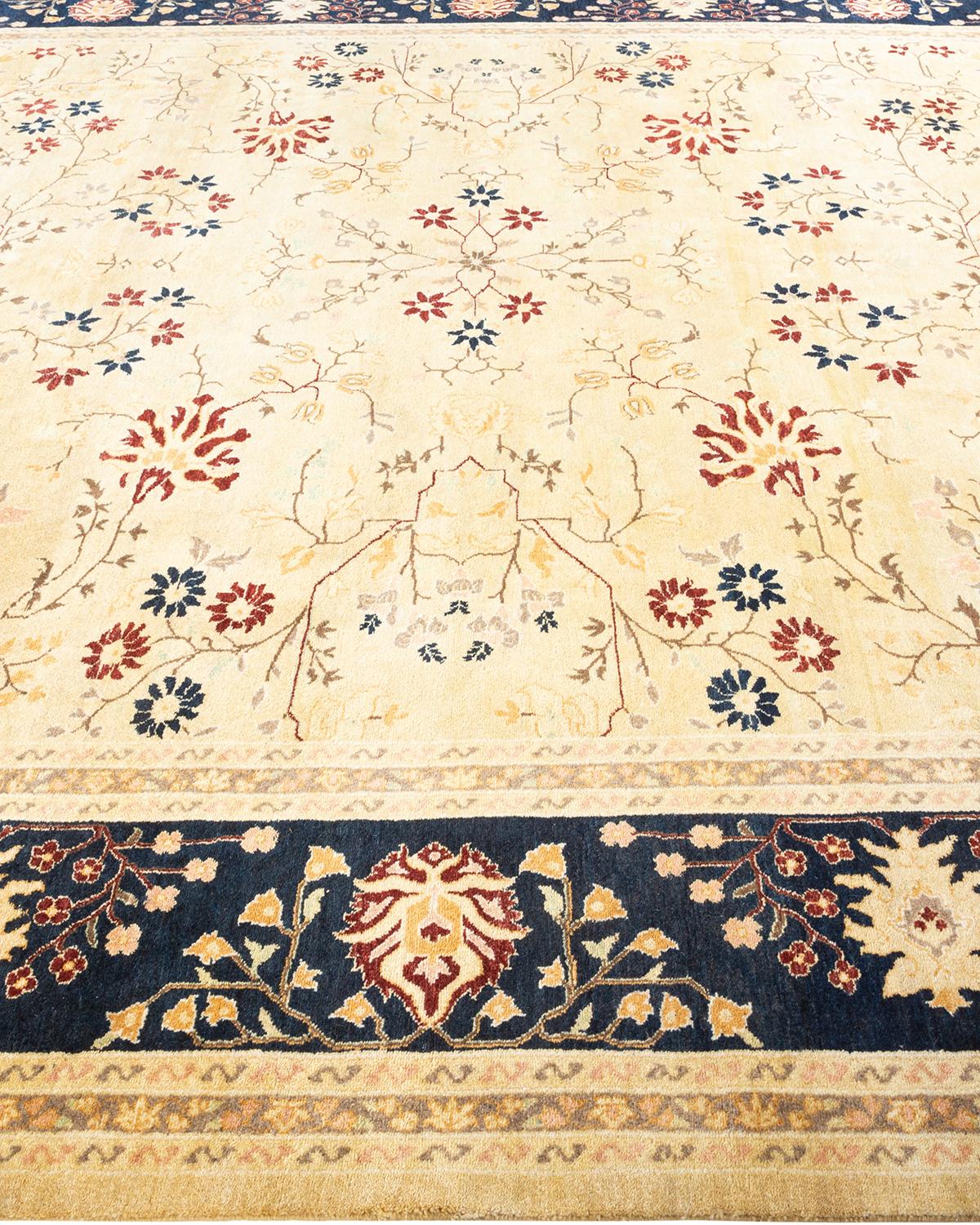 One-of-a-kind Hand Made Traditional Mogul Yellow Area Rug In New Condition For Sale In Norwalk, CT