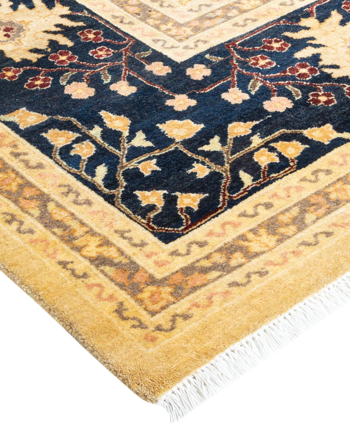 Wool One-of-a-kind Hand Made Traditional Mogul Yellow Area Rug For Sale