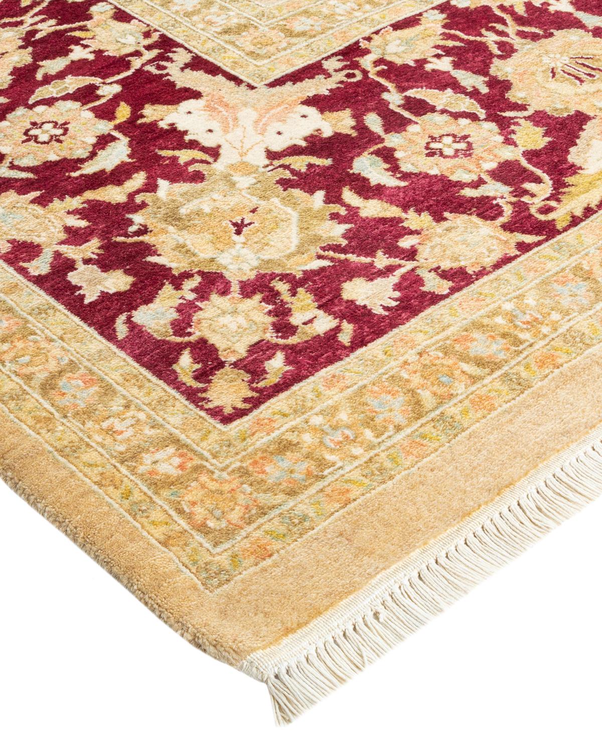 Handgefertigter, traditioneller Mogul-Teppich in Gelb, Unikat (Wolle) im Angebot