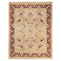 One-Of-A-Kind Hand Made Traditional Mogul Yellow Area Rug