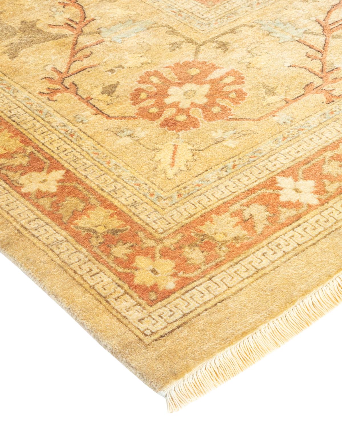 Wool One-of-a-Kind Hand Made Traditional Mogul Yellow Area Rug For Sale