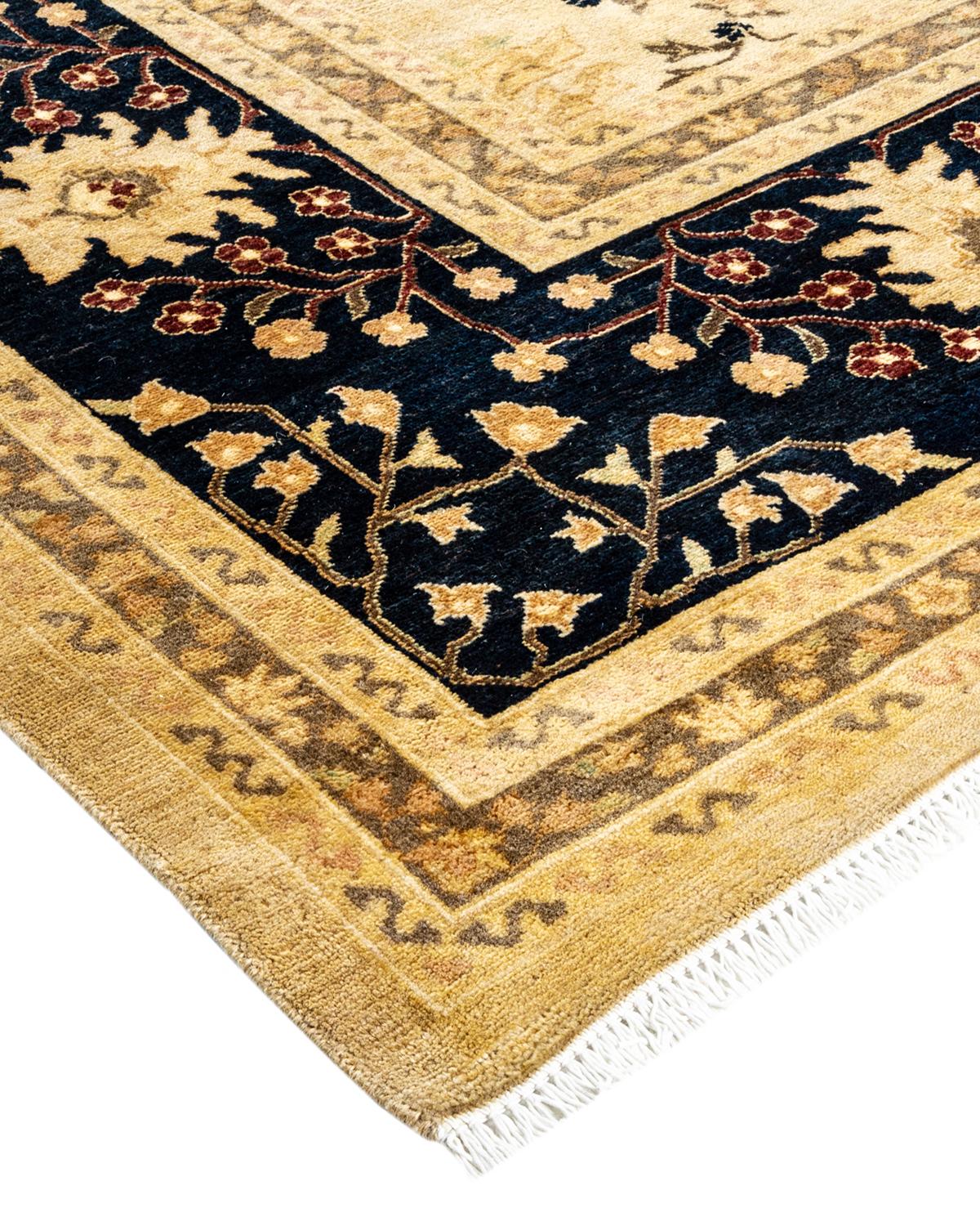 Wool One-of-a-Kind Hand Made Traditional Mogul Yellow Area Rug For Sale