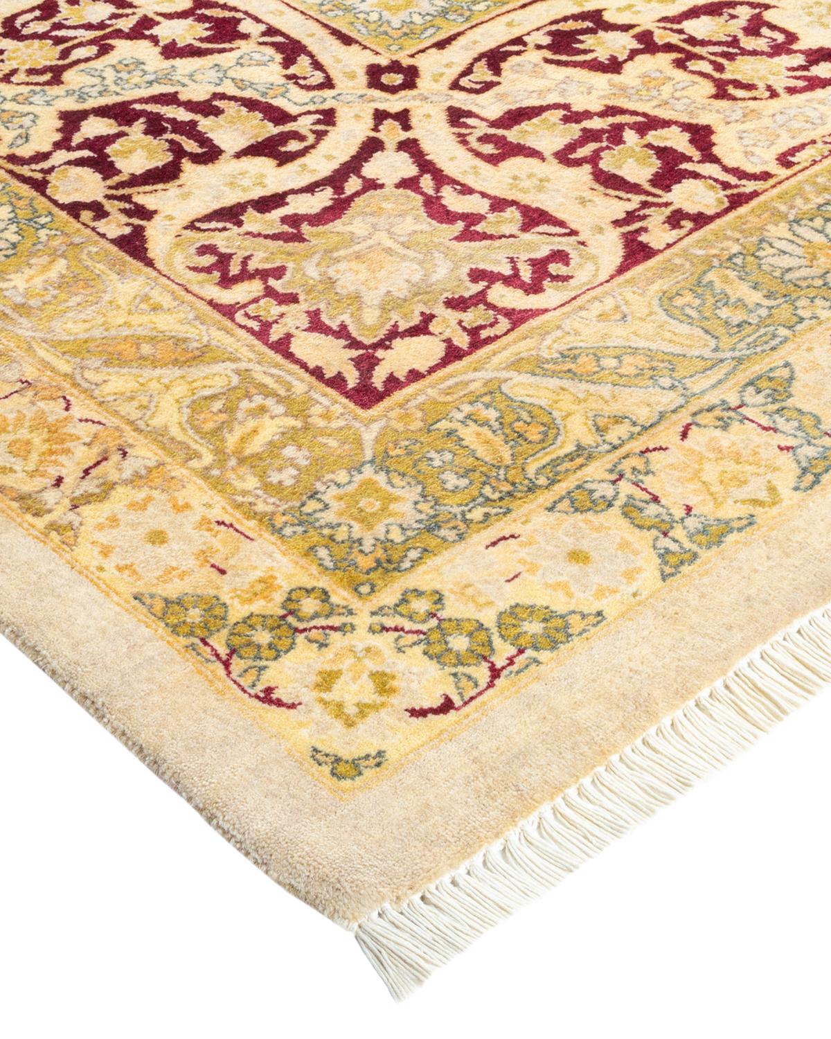 Laine Tapis traditionnel Mogul jaune unique fait à la main, unique en son genre en vente