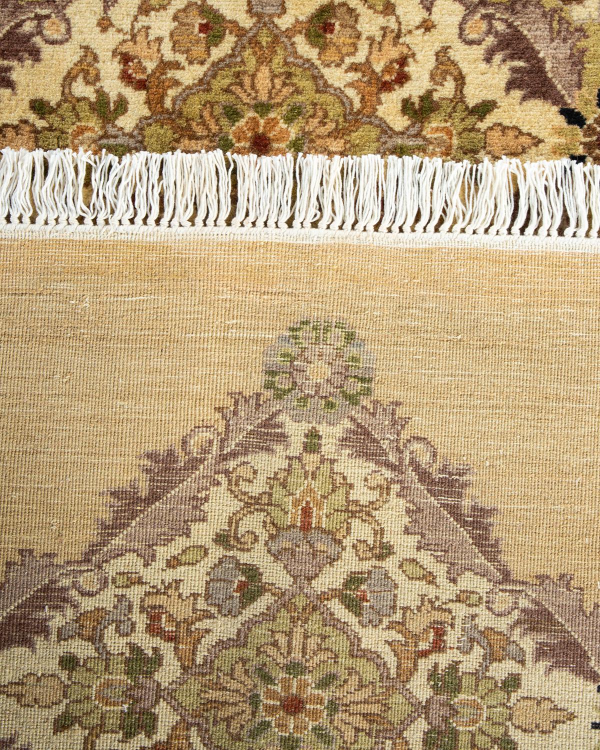 Noué à la main Tapis traditionnel Mogul jaune unique fait à la main, unique en son genre en vente