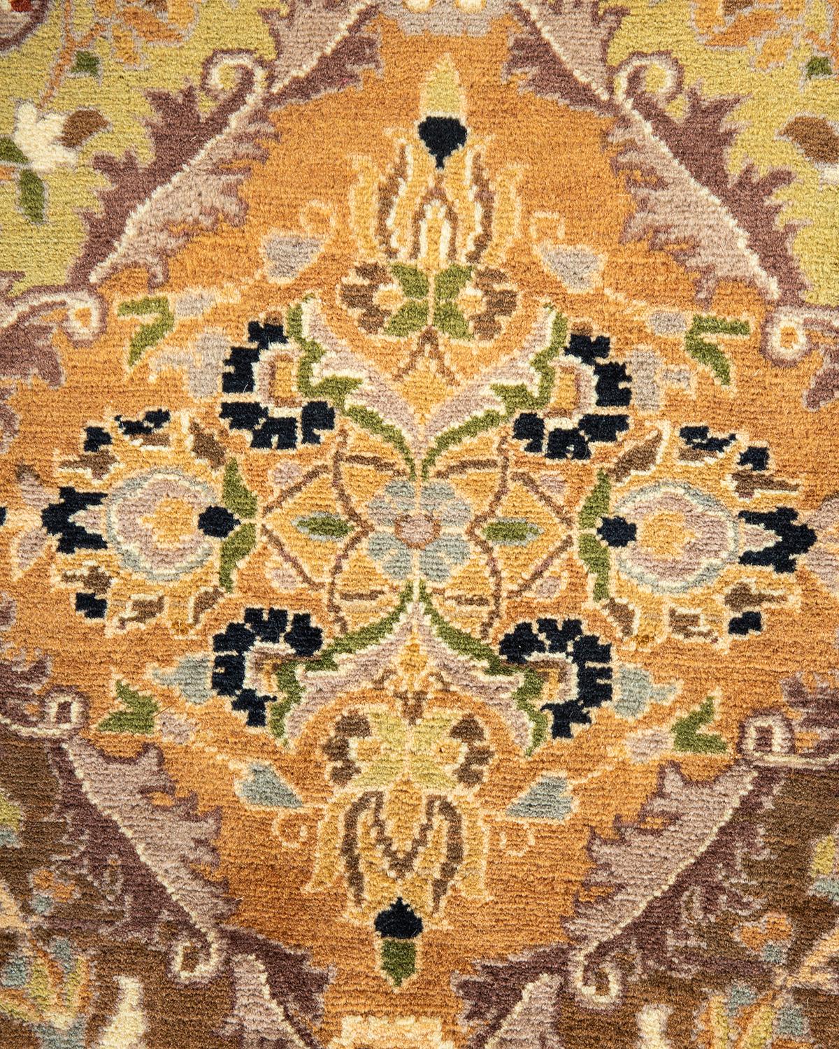 XXIe siècle et contemporain Tapis traditionnel Mogul jaune unique fait à la main, unique en son genre en vente