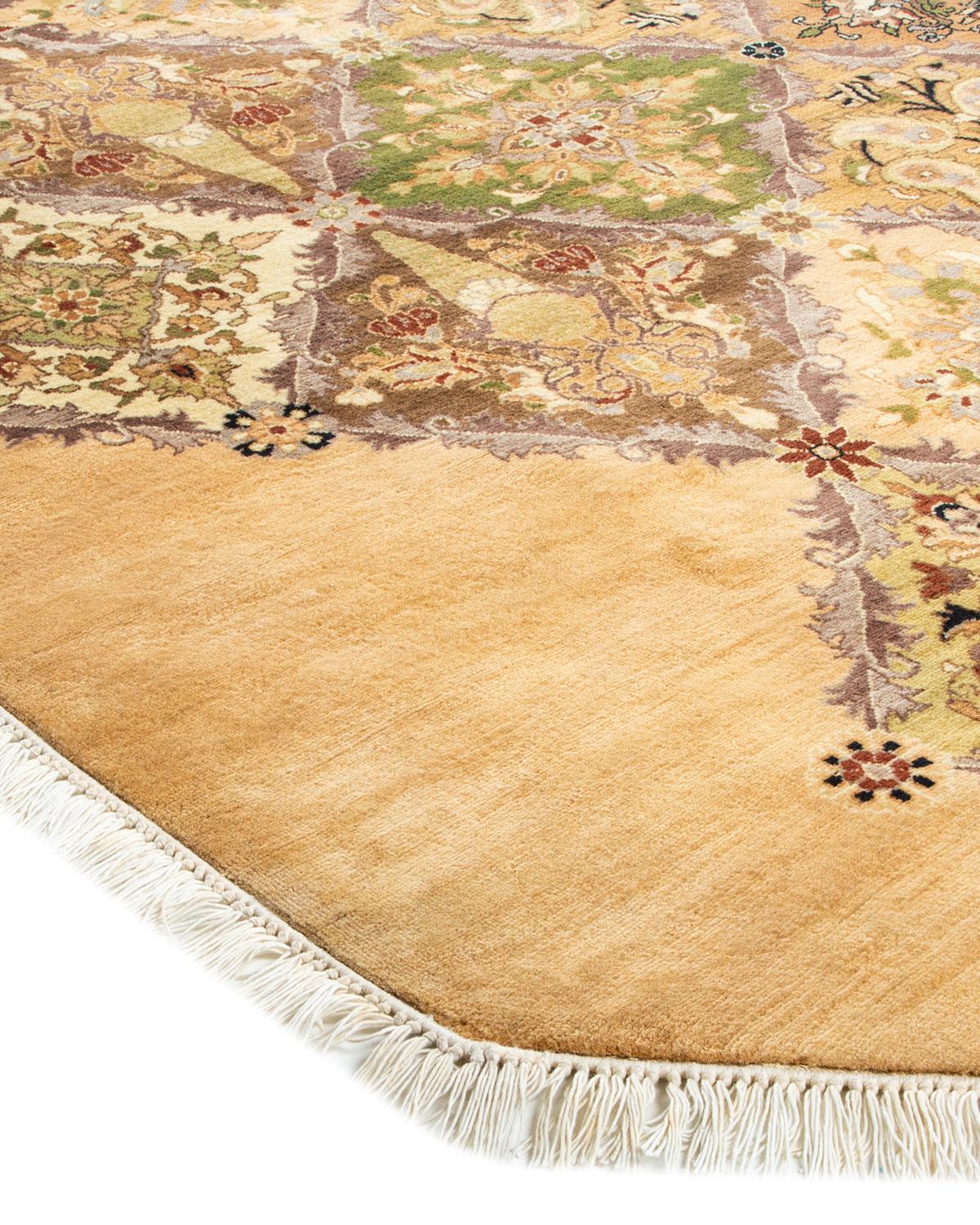 Laine Tapis traditionnel Mogul jaune unique fait à la main, unique en son genre en vente