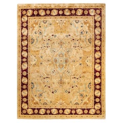 One-of-a-Kind Hand Made Traditional Mogul Yellow Area Rug